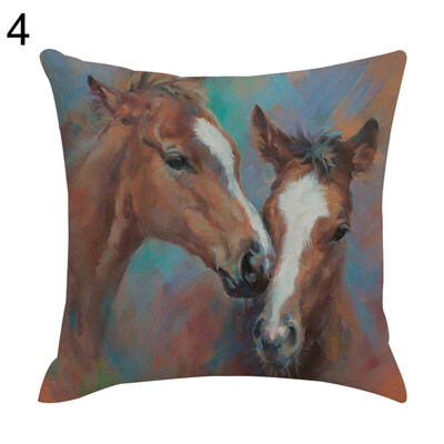 

Realistic Horse Print Cotton Linen Square Cushion Cover Home Decor Pillow Case