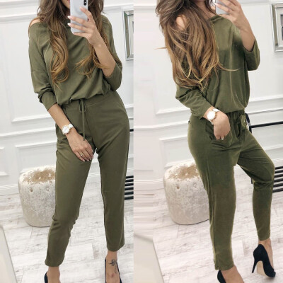 

Roseonmyhand Womens Long Sleeve Solid Color Shirt Top Pants Set