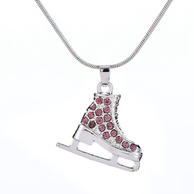 

For Girls Women Color Ice Skate Skater Crystal Rhinestone Pendant Necklace Cute Funny Silver