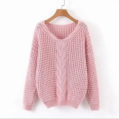 

Tailored Fashion Women Pullover Solid Long Sleeve V-Neck Knitted Sweater Top