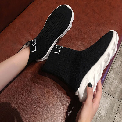 

Sock shoes autumn ins tide elastic muffin thick bottom sports boots leisure high bank flying womens shoes