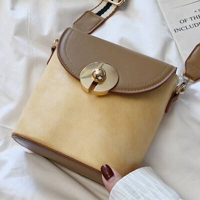 

2019 womens bag new lock bag wide shoulder strap bag fashion contrast womens bag shoulder diagonal bag