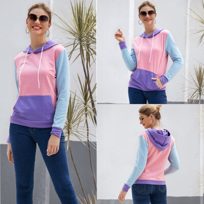 

Gobestart Womens Color-Block Long Sleeve With Pockets Pullover Hoodie Sweatshirts Tops