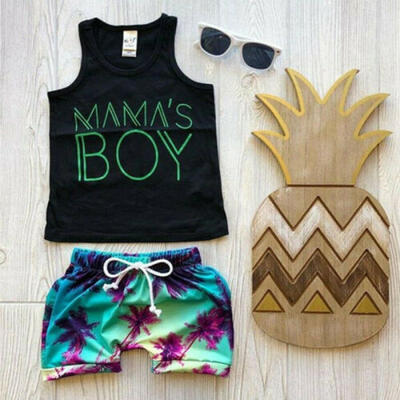 

2PCS Newborn Baby Kids Boy Summer Beach Hawaii Outfits T shirt Tank Shorts Pants