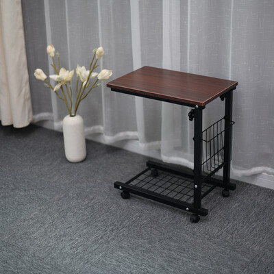 

Gobestart Height Adjustable Sofa Side Table Wheel Mobile Computer Desk With Storage Basket