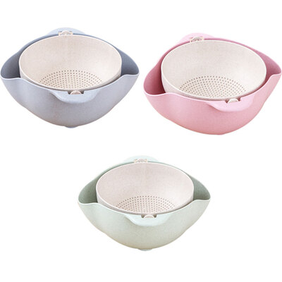 

Wheat Straw Draining Basket Detachable Double Layer Drain Baskets Storage Multipurpose Food Wash Strainers