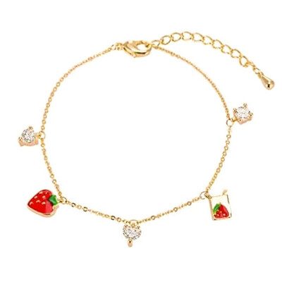 

Fashion Jewelry Alice In Wonderland Charm Strawberry Bracelets Bangle Cute Alice Heart Pearl Bracelet Girl Children Gift