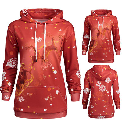 

Starmoon Women Christmas Santa Claus Elk Print Pullover Hooded Sweatshirt Tops
