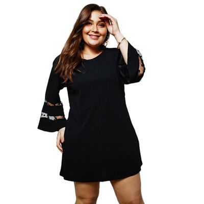 

Women Long Flare Sleeve Solid Color Casual Loose Mini Straight Shift Dress