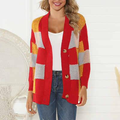 

〖Follure〗Women Casual Button Patchwork long Sleeve Knitted Sweater Cover Up Cardigan