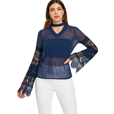Lace Sleeve See Through Blouse