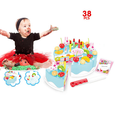 

Tailored 38 Piece Pretend Role Play Kitchen Toy Happy Birthday Cake Food Cutting Set Kids