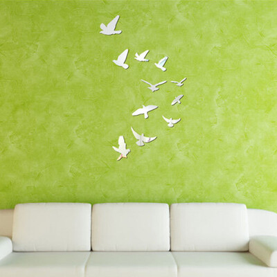 

〖Follure〗11PCS Lovely Birds Silver Mirror Decoration Home Room Art 3D DIY Wall Stickers