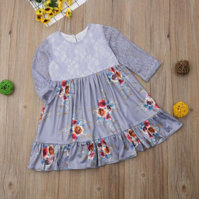 

US Seller Autumn Toddler Baby Girls Long Sleeve Lace Pageant Floral Party Dress