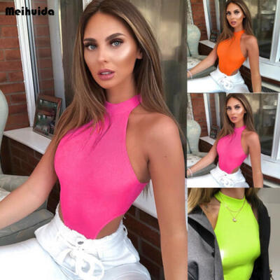 

Sexy Women Lady Strappy Plunge V Neck Full Cotton Cross Bodycon Bodysuit Top -L