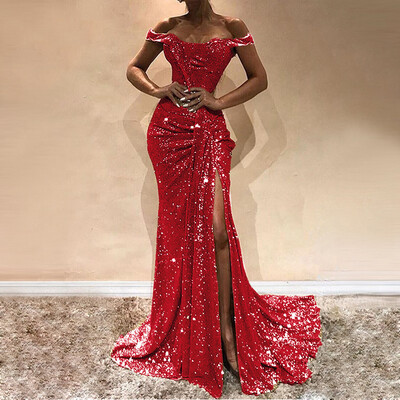 

〖Follure〗Women Sexy Sequined Stitching Shining Club Short Sleeved Banquet Evening Dress