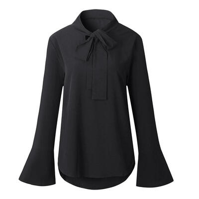 

Women Bow Tie Neck Long Sleeve Chiffon Blouse Casual Office Work Shirt Tops