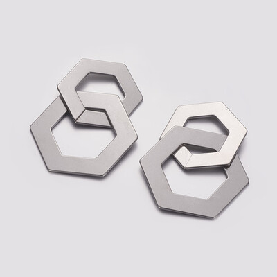 

304 Stainless Steel Dangle Stud Earrings Hexagon Stainless Steel Color 56x28x35mm Pin 08mm