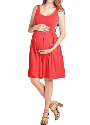 

Summer Leisure Slim Elastic Sleeveless Round-neck Line Maternity Dress