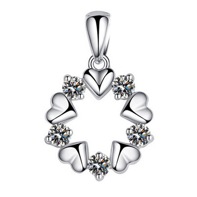 

Heart In Heart Together Silvering Plating Necklace Crystal Diamond Pendant
