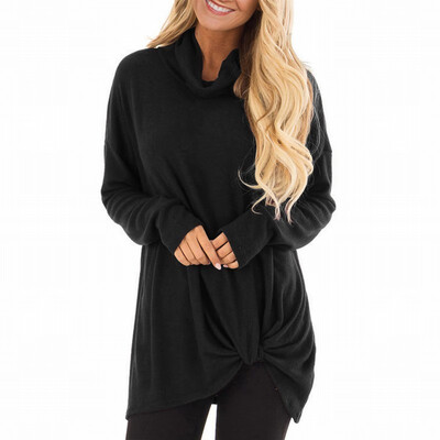 

Solid color bottoming shirt ladies T-shirt high collar long sleeve loose top