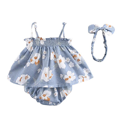 

Baby Girls Newborn Dress Clothes Cute Bowknot Striated Sleeveless Girl Dress PP Pants Headband infant 3pcs Clothing Sets