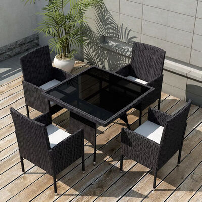 

5 Piece Outdoor Dining Set with Cushions Poly Rattan Black