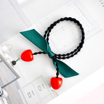 

Women Elegant AndDesign Sweet Hair Accessories Cute Cherry Red Bean Hair Ring Rubber Band High Elastic Head Rope