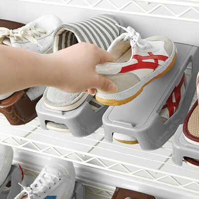 

Gobestart Shoe Slots Double Layer Plastic Space Saver Holder Shoes Box Organizer Storage