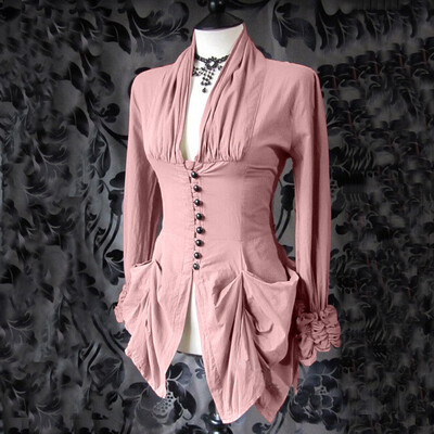 

Tailored Women Long Sleeve Retro Lace Trim Button Up Vintage Irregular Tailcoat Outwear