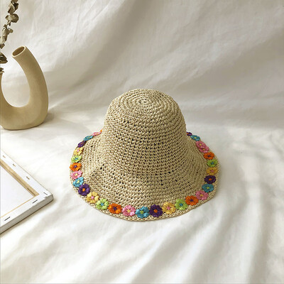 

Hat female summer straw hat female beach flower sun protection holiday folding Japanese Korean tide sun hat summer