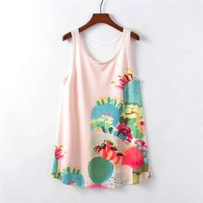

Starmoon Women Printed Sleeveless long Section Of the Large Shirt Tide T Top Vest