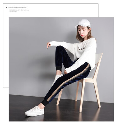 

The sports casual pants of golden fleece fall&winter new Korean version high waist side stripe fashionable joker harem pants
