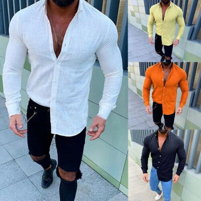 

New Hot Fashion Men´s Linen Long Sleeve Shirt Summer Cool Loose Casual V-Neck Shirts Tops -3XL