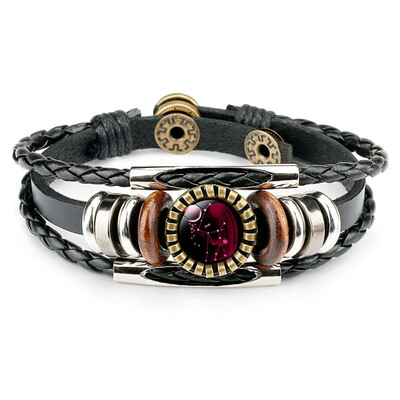 

Retro Leather Rope Twelve Constellations Time Gem Weaving Bracelet Fashion Wild Men Women Accessories