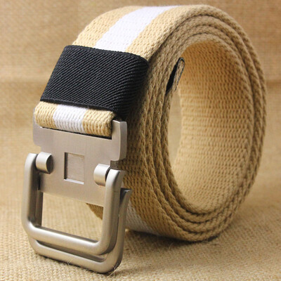 

New stripe Canvas belt fashion Alloy Double ring buckle Men belt casual Thicken Canvas Men&Women belt 110-140cm