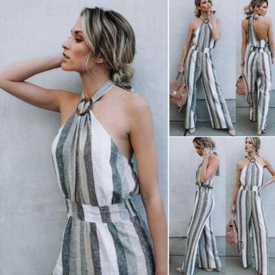 

Sexy Women V Neck Backless Wide Leg Pants Jumpsuit
