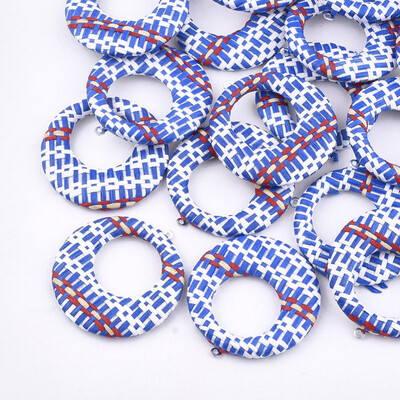 

Handmade Raffia Woven Pendants with Iron & Aluminum Findings Flat Round Platinum RoyalBlue 435x405x5mm Hole 12mm