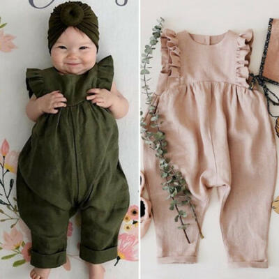 

US SELL Newborn Baby Girl Solid Romper Bodysuit Jumpsuit Headband Outfit Sunsuit