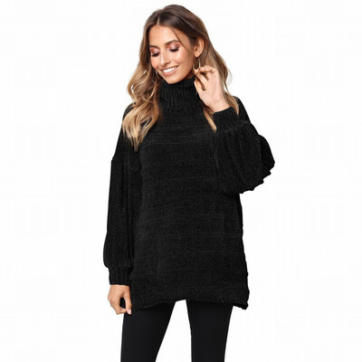 

Pullover womens Turtleneck Long Sleeve Soft Velvet Knit Sweater
