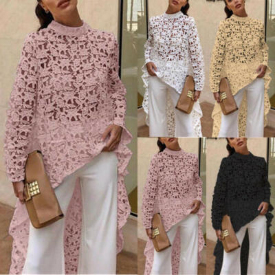 

Fashion Women Irregular Loose Long Sleeve Lace Jumper PulloverTops Blouse Tunic