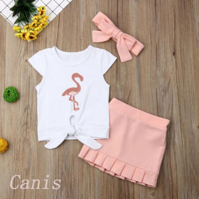 

Summer Toddler Baby Girls Flamingo Knotted T-Shirt Skirt Overall Outfit Clothes