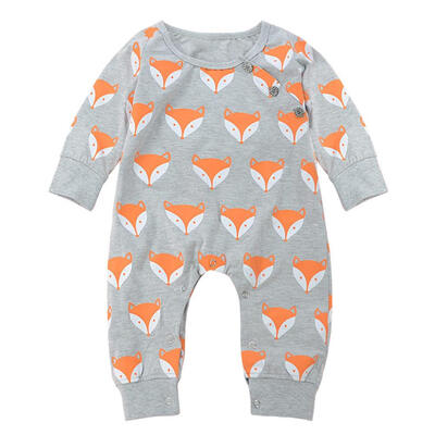 

Baby Boys Girls Cute Fox Head Print Long Sleeve Rompers Fashion Jumpsuit