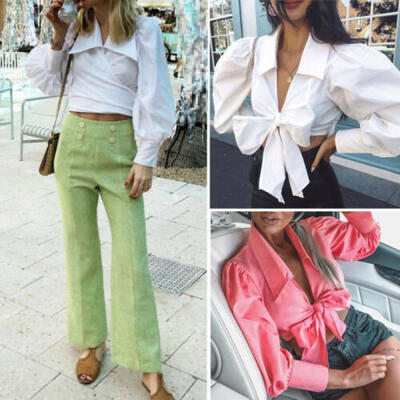 

Sexy Womens V Neck Long Sleeve Bow Blouse Tee Ladies Casual Loose Tops T-Shirt