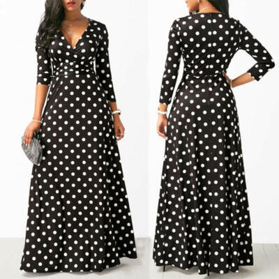 

USA Women Boho V-neck Cocktail Party Evening Long Maxi Dress 34 Sleeve Sundress