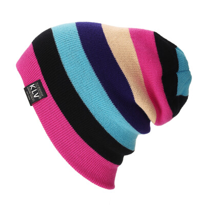 

Winter Warm Women Men Colorful Striped Knitted Hats Skiing Skating Beanies