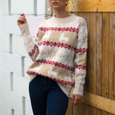 

Women Autumn Fashion Concise Cute Sweet Cartoon Pattern All-match Pullover Long Sleeve Sweater