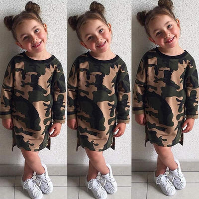 

Camouflage Toddler Kids Girls Dress Long Sleeve Party Pageant Princess Dresses