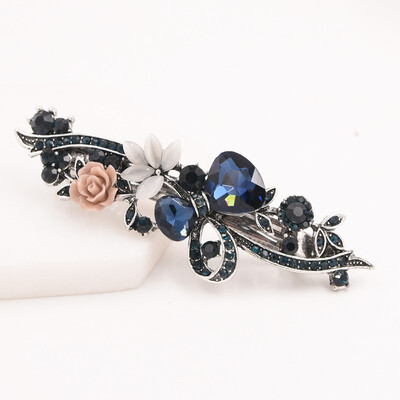

Vintage hairpin flower-encrusted spring clip ponytail hair accessory