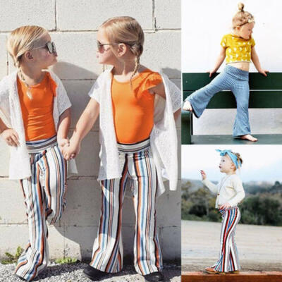 

Kid Baby Girl Casual Wide Leg Pant Leggings Toddler Stripe Bottoms Trousers 1-6T